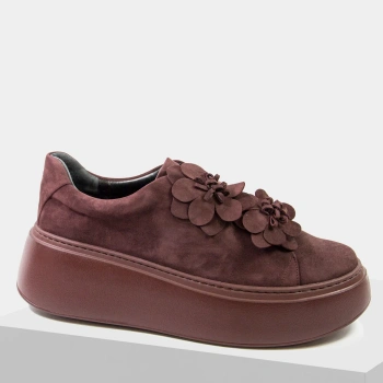 La Via Hanza 23-57/17 Bordowe sneakersy damskie zamszowe na platformie