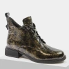 D&A LZ62-2054 Złote botki damskie skórzane lakierowane ocieplane 