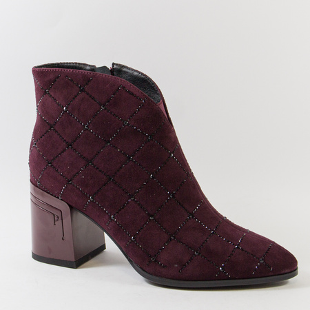 Botki damskie D&A Bordowe zamszowe Sztyblety z cyrkoniami Eleganckie
