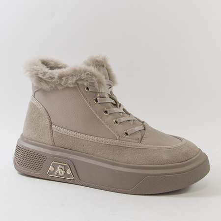 Botki damskie CAMBELL Beżowe skórzane na platformie ocieplane 19352