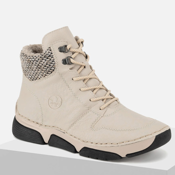 Botki damskie RIEKER Trzewiki ocieplane beżowe Antistress 45955