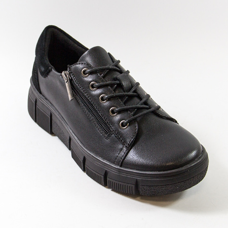 Sneakersy damskie CAMBELL Czarne skórzane półbuty na platformie 19305
