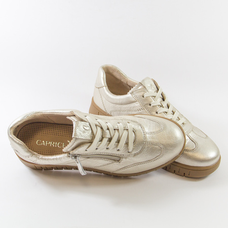 Caprice 23761 półbuty damskie skórzane srebrne sneakersy na suwak