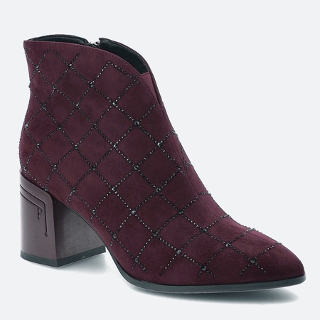 Botki damskie D&A Bordowe zamszowe Sztyblety z cyrkoniami Eleganckie