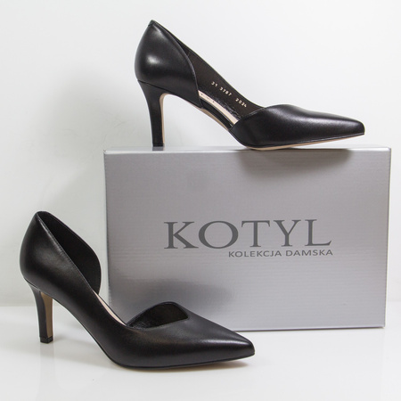 Kotyl 3787 czółenka damskie czarne skórzane eleganckie szpilki