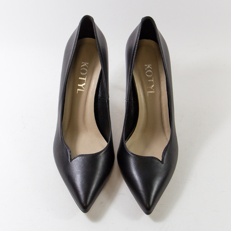 Czółenka damskie KOTYL Szpilki Skórzane Czarne na obcasie eleganckie 8525