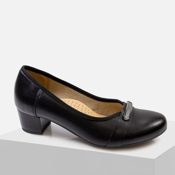 Czółenka damskie GALANT 1057 Czarne Skórzane Półbuty eleganckie na obcasie