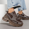 Sneakersy damskie brązowe półbuty na platformie z cyrkoniami