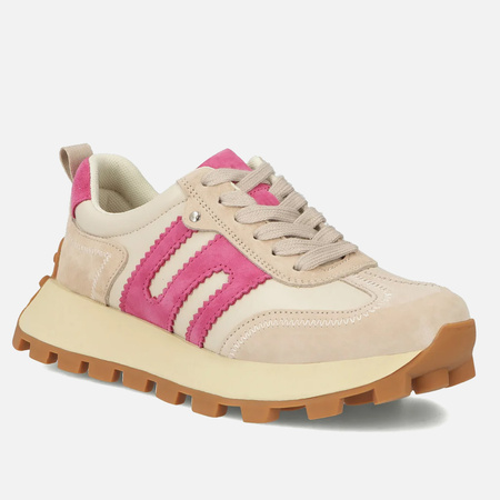 Sneakersy damskie FILIPPO Beżowe róż skórzane półbuty na platformie 6743
