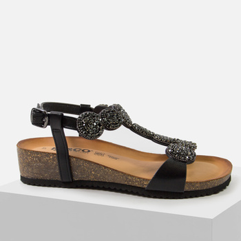 Sandały damskie IGI&CO Skórzane Czarne z kryształkami na koturnie 7698100