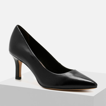 Czółenka damskie TAMARIS Czarne półbuty skórzane Touch It na obcasie 22434