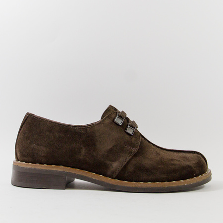 Półbuty damskie VENEZIA Brązowe pantofle skórzane wiązane Barefoot 01970