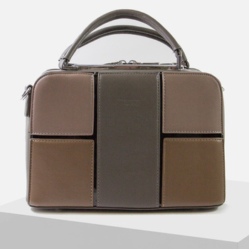 Torebka damska kuferek listonoszka szara z paskiem na ramię i dwoma uchwytami