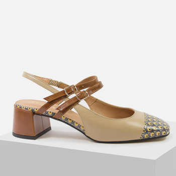 Czółenka damskie VISCONI Beżowe sandałki bez pięty skórzane na obcasie 7670