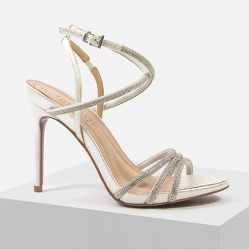 Sandały damskie TAMARIS 28363 Ślubne białe perłowe z cyrkoniami na obcasie