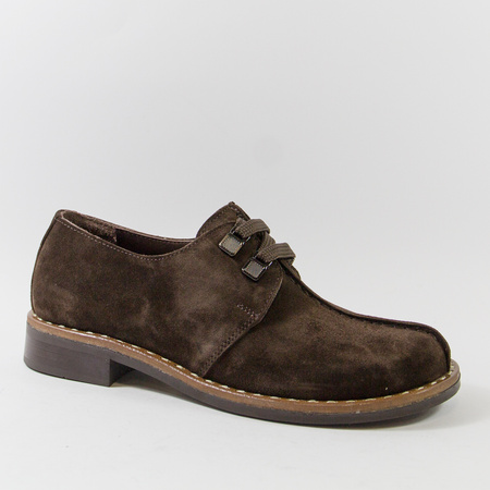 Półbuty damskie VENEZIA Brązowe pantofle skórzane wiązane Barefoot 01970