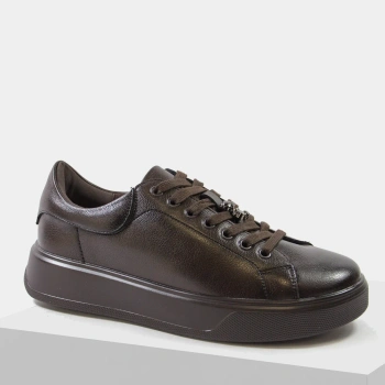 Cambell 19379 czekoladowe sneakersy damskie skórzane na platformie
