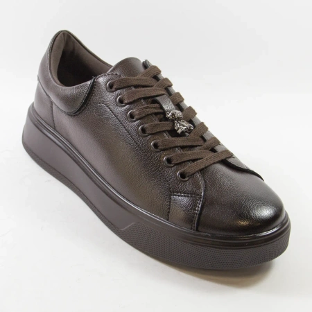 Cambell 19379 czekoladowe sneakersy damskie skórzane na platformie