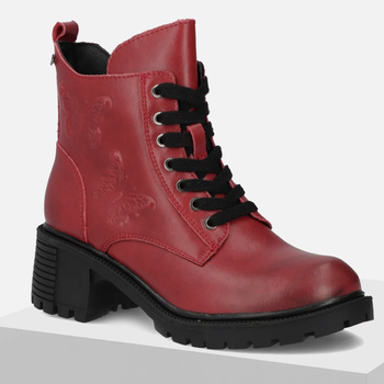 Botki damskie FILIPPO Czerwone trapery skórzane trzewiki ocieplane 7133