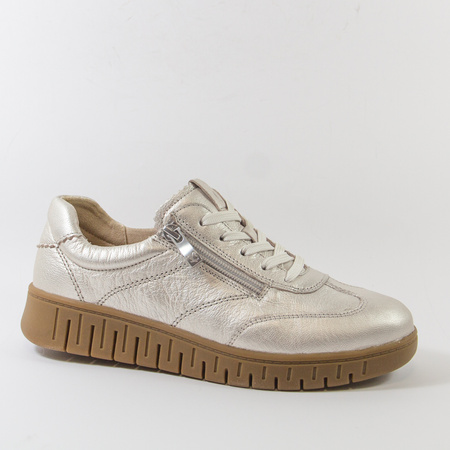 Półbuty damskie CAPRICE Skórzane Srebrne sneakersy sportowe suwakiem 23761