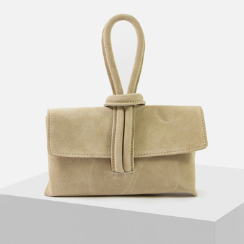 Beżowa Torebka Listonoszka ze skóry naturalnej zamszowej Do ręki i na ramię