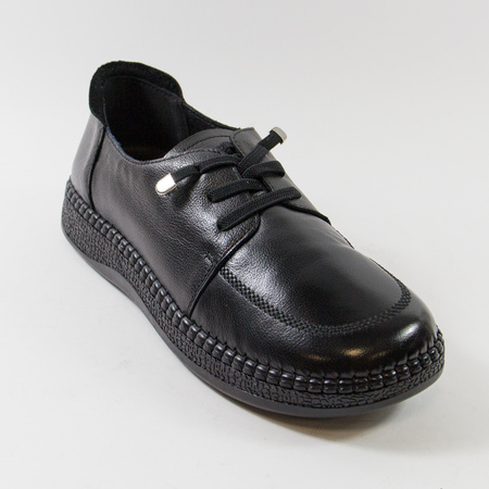 Półbuty damskie CAMBELL czarne sneakersy skórzane wiązane 15301