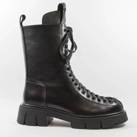 Venezia V439 Czarne workery damskie skórzane Botki sznurowane