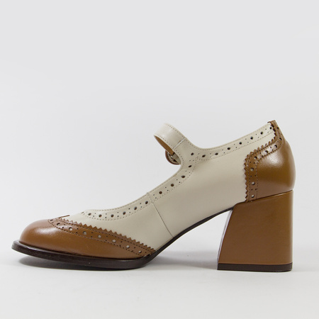 Czółenka damskie SZYDŁOWSKI Eleganckie Półbuty skórzane beżowe brązowe 3269