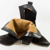 Exquisite 1785 czarne botki damskie skórzane welurowe kowbojki