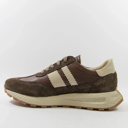 Kampa N1291 Brązowe sneakersy damskie skórzane na grubszej podeszwie