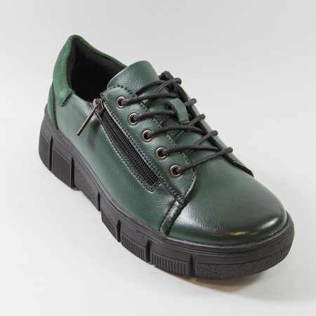 Sneakersy damskie CAMBELL Zielone skórzane półbuty na platformie 19305