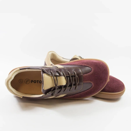 Potocki 19504 bordowe skórzane półbuty damskie barefoot