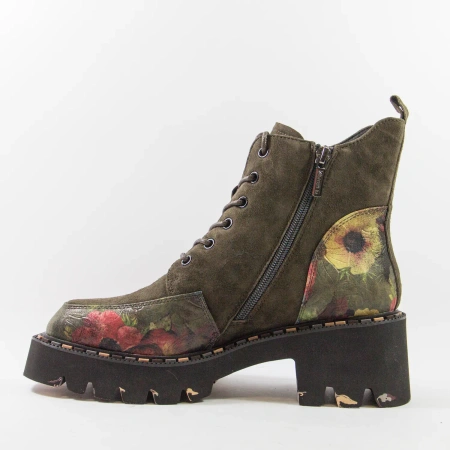 Artiker 59C0250 Botki damskie skórzane zamszowe khaki w kwiaty