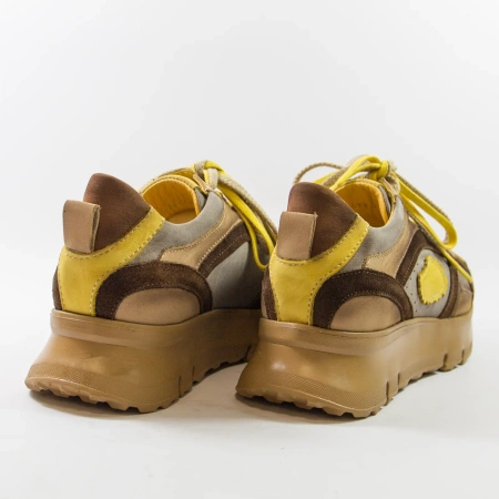 Simen 8692A Żółto-brązowe sneakersy damskie skórzane na platformie