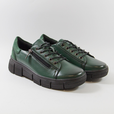 Sneakersy damskie CAMBELL Zielone skórzane półbuty na platformie 19305