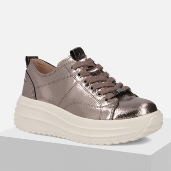 Sneakersy damskie FILIPPO Metaliczne skórzane półbuty na platformie 6795