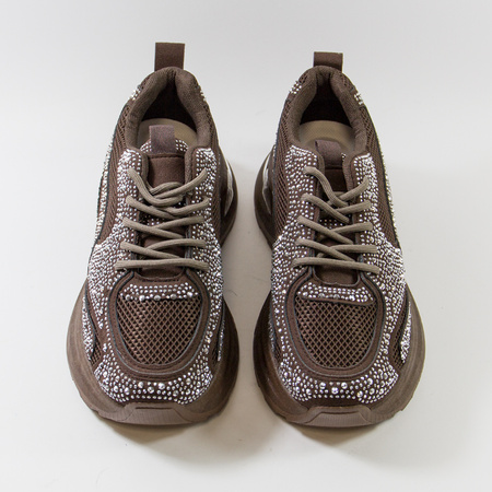 Sneakersy damskie brązowe półbuty na platformie z cyrkoniami
