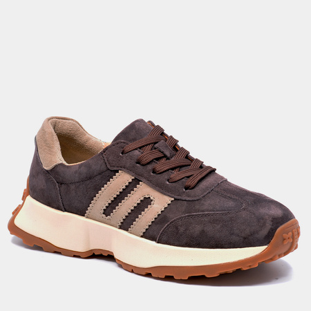 Sneakersy damskie VENEZIA półbuty sportowe skórzane brązowe V408-00396