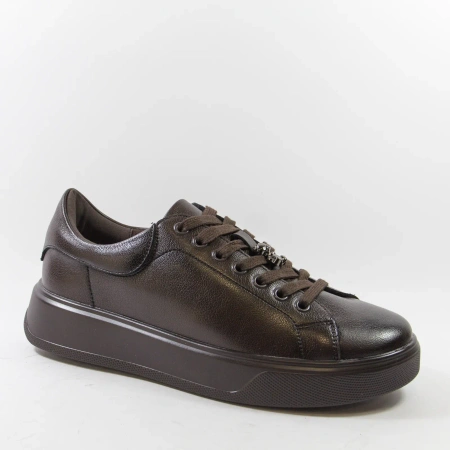 Cambell 19379 czekoladowe sneakersy damskie skórzane na platformie