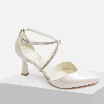 Czółenka damskie KOTYL 3713 Białe Perłowe Skórzane Wizytowe Eleganckie Ślub Wesele