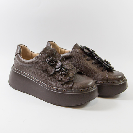 La Via Hanza 23-57 brązowe sneakersy damskie skórzane na platformie