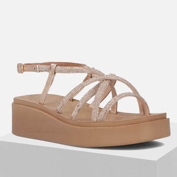 Sandały damskie FILIPPO DS6898 Złote na koturnie i platformie z cyrkoniami