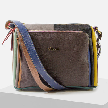 Torebka damska VEZZE Listonoszka Skórzana Kolorowa Trzykomorowa V004