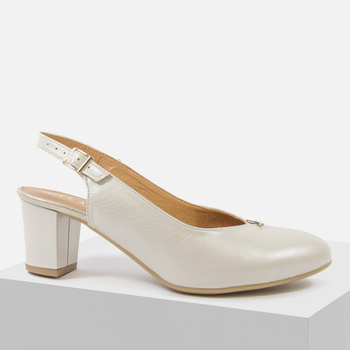 Czółenka damskie GALANT 3203 perłowe Skórzane bez pięty Sandały na obcasie