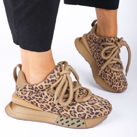 Sneakersy damskie ARTIKER Skórzane Zamszowe półbuty brązowe w panterkę