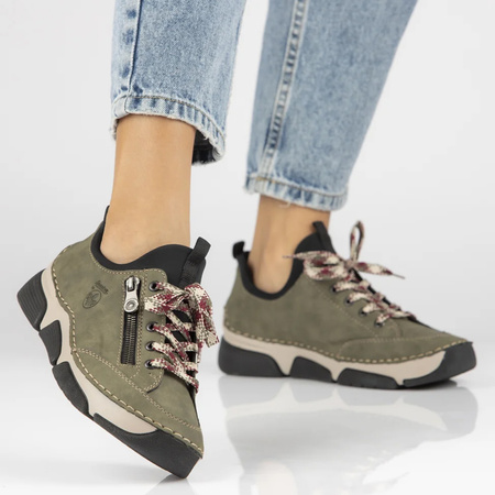 Półbuty damskie RIEKER Sneakersy zielone Trzewiki Antistress 45973-54