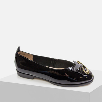 Baleriny damskie TUFFONI Skórzane Półbuty czarne lakierowane