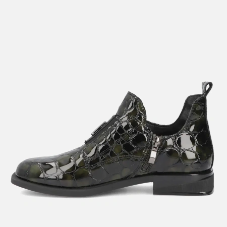 Filippo DBT7974 Zielone botki damskie skórzane lakierowane ocieplane