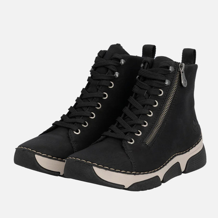 Botki damskie RIEKER Czarne trzewiki Sneakersy ocieplane ANTISTRESS  