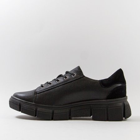 Sneakersy damskie CAMBELL Czarne skórzane półbuty na platformie 19305